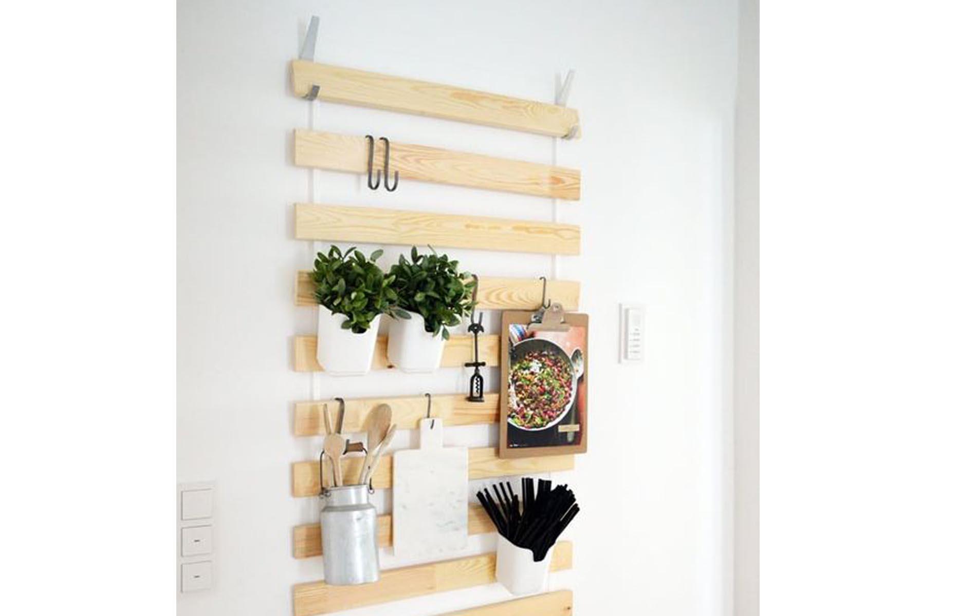 Style your wall storage with bed slats